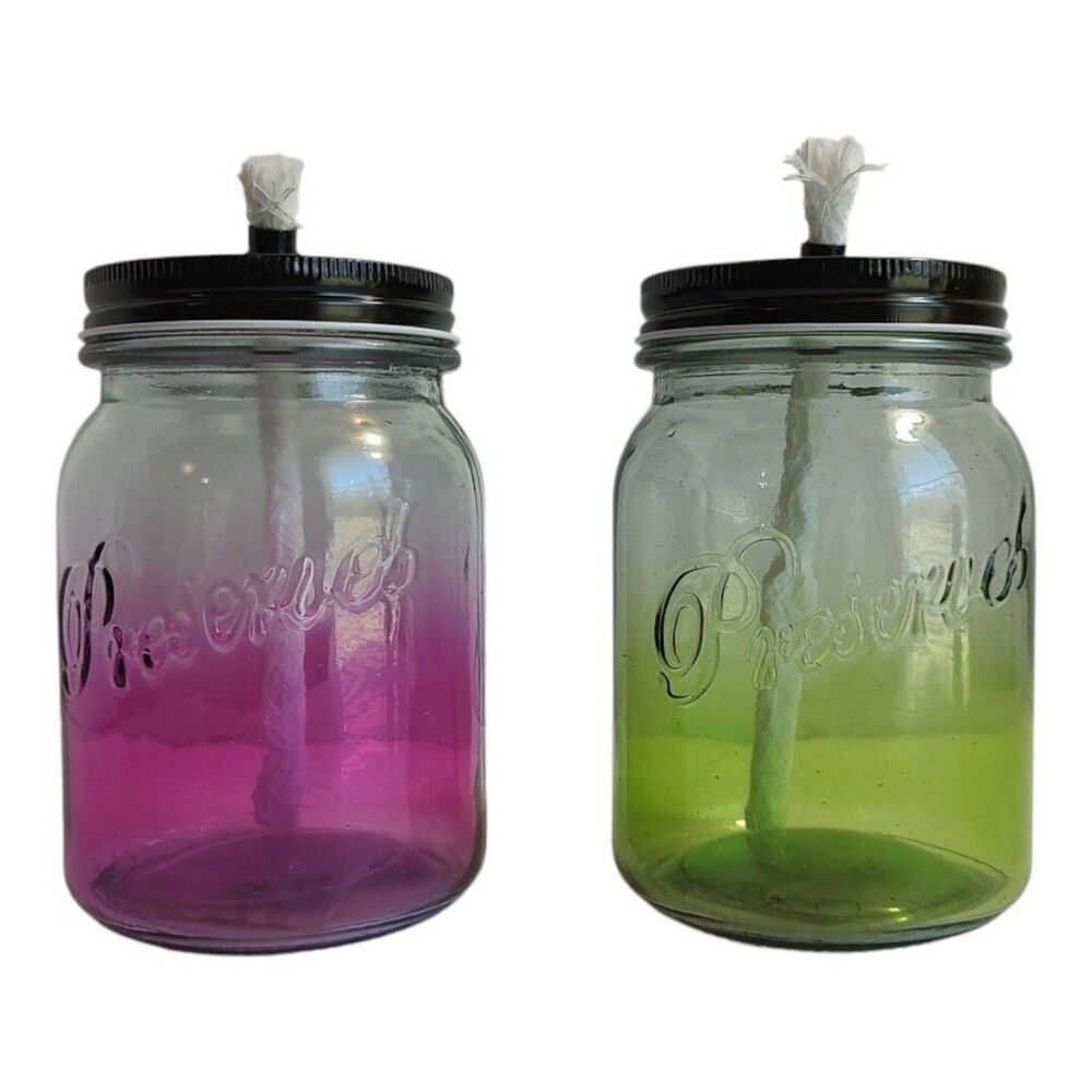 Preserves Glass Mason Canning Jar Tabletop Oil Patio Torch Lantern Farmhouse New